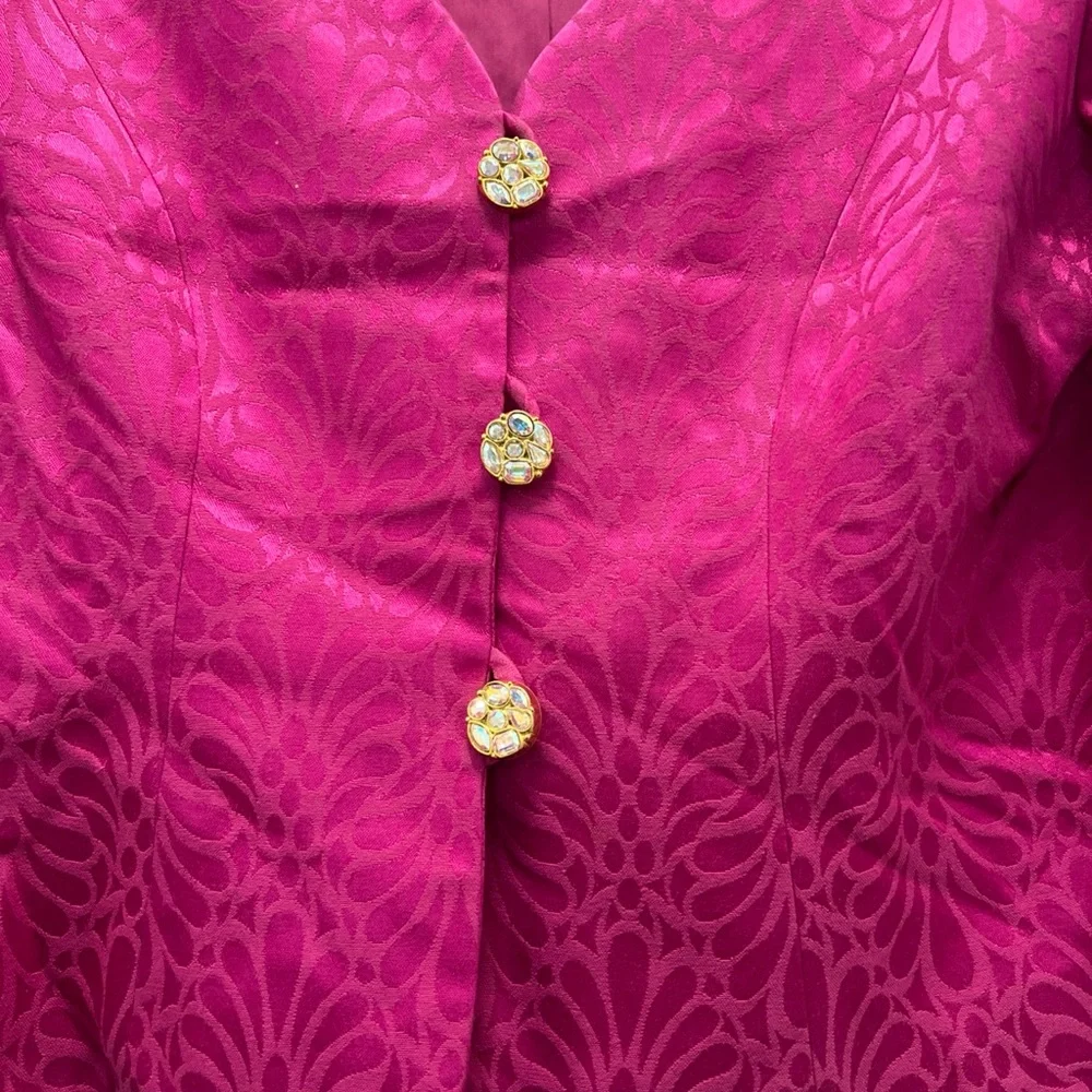 Vintage Ursula of Switzerland Fuchsia Jacquard Runway Couture Blazer – Size 10 - Picture 3 of 8